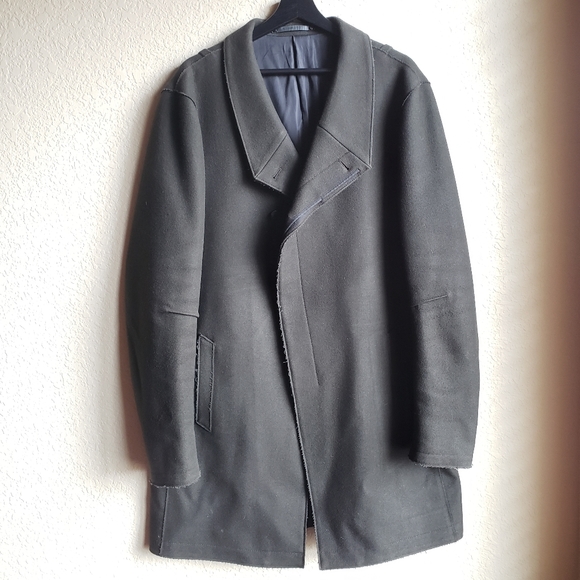 AllSaints Wool Coat Olive Double Breasted